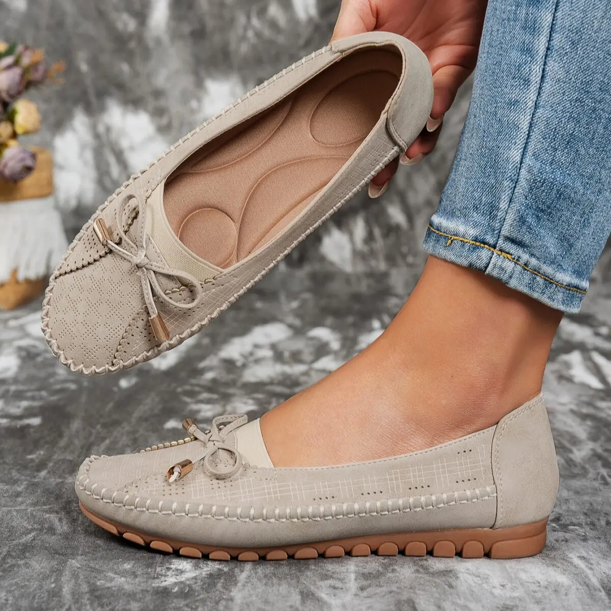 Bow Tie Dr. Shoes-Beige - Image 1
